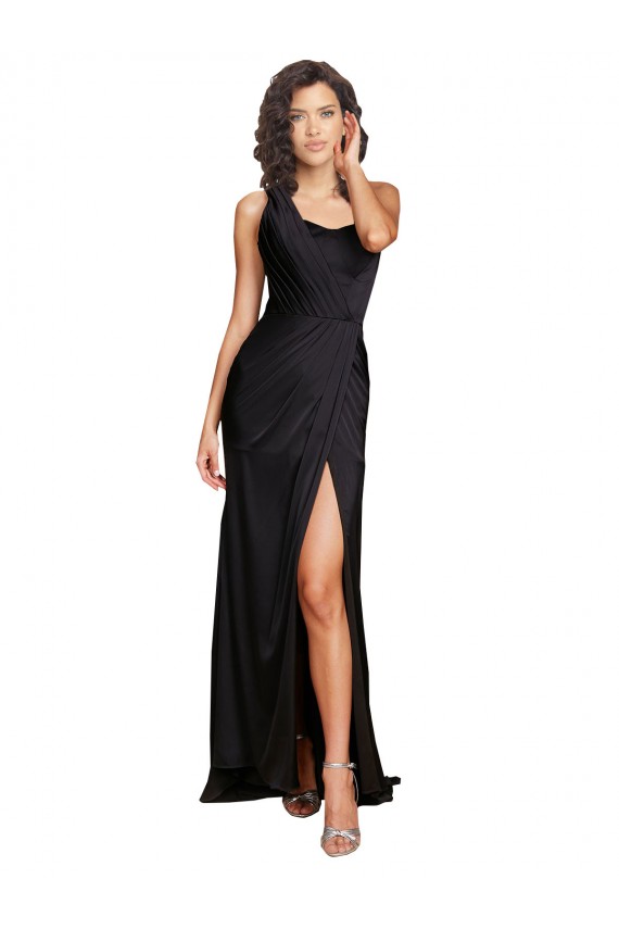 Sleeveless One Shoulder Silky Satin A-Line Evening Dress Online