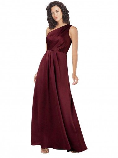 Sleeveless Burgundy One Shoulder Silky Satin A-Line Formal Evening Dress Online