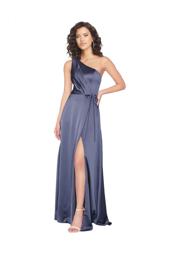 Sleeveless Dusk One Shoulder Silky Satin A-Line Formal Evening Dress Online