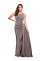 Sleeveless Slate Grey One Shoulder Silky Satin A-Line Formal Evening Dress Online