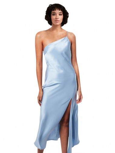 Sleeveless Light Sky Blue One Shoulder Silky Satin A-Line Formal Evening Dress Online