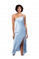 Sleeveless Light Sky Blue One Shoulder Silky Satin A-Line Formal Evening Dress Online
