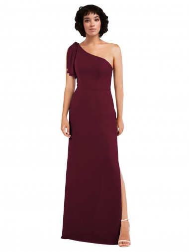Sleeveless Burgundy One Shoulder Soft Chiffon A-Line Formal Evening Dress Online