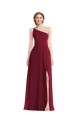 Sleeveless Burgundy One Shoulder Soft Chiffon A-Line Semi Formal Evening Dress Online