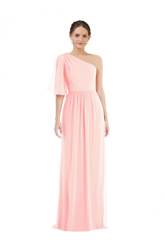 Bell Sleeves One Shoulder Soft Chiffon A-Line Semi Formal Evening Dress Online