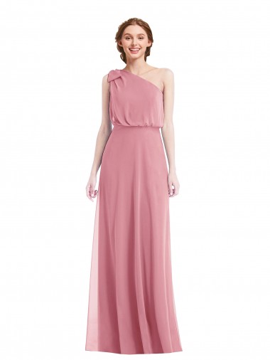 Sleeveless Skin Pink One Shoulder Soft Chiffon A-Line Semi Formal Evening Dress Online