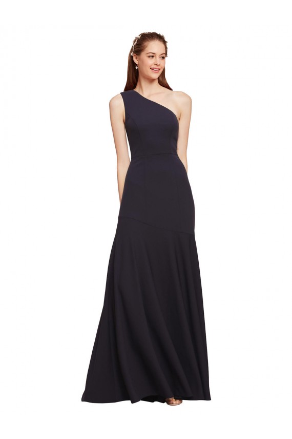 Sleeveless Dark Navy One Shoulder Stretch Crepe A-Line Formal Evening Dress Online