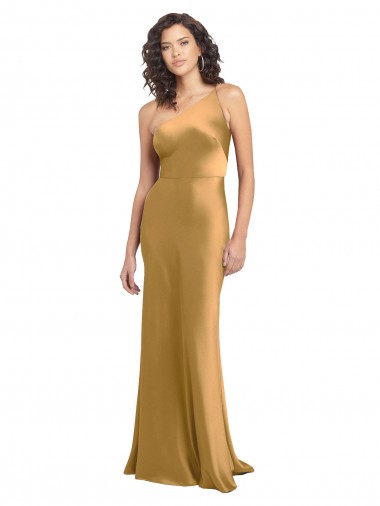 Sleeveless One Shoulder Stretch Satin A-Line Formal Evening Dress Online