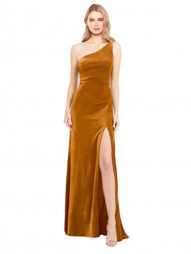 Sleeveless One Shoulder Stretch Velvet A-Line Formal Evening Dress Online