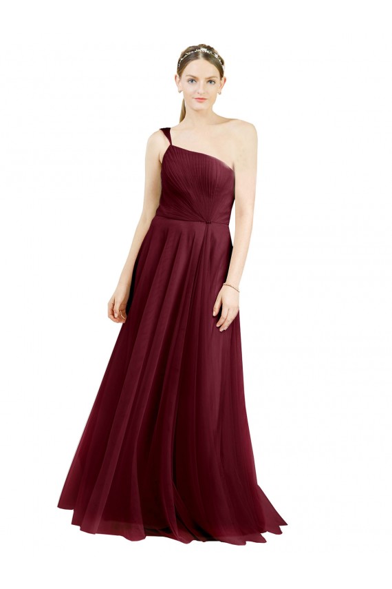 Sleeveless One Shoulder Tulle A-Line Semi Formal Evening Dress Online
