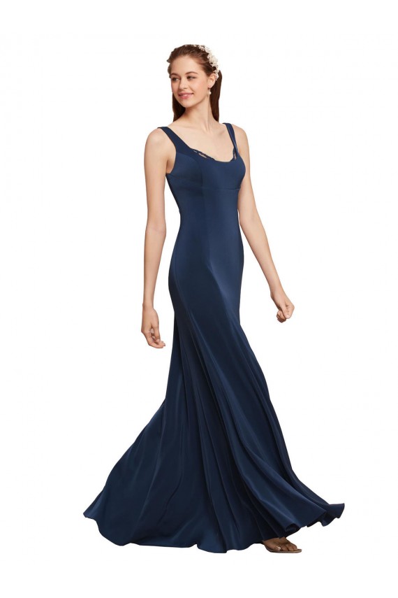 Sleeveless Round Neck Low Back Stretch Crepe A-Line Evening Dress Online