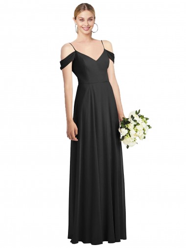 Cold Shoulder Spaghetti Straps Soft Chiffon A-Line Semi Formal Evening Dress Online
