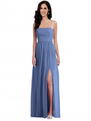 Sleeveless Windsor Blue Spaghetti Straps Low Back Soft Chiffon A-Line Semi Formal Evening Dress Online