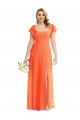 Flutter Sleeves Square Neck Open Back Soft Chiffon A-Line Semi Formal Evening Dress Online