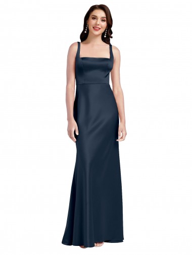 Sleeveless Square Neck Low Back Stretch Satin A-Line Formal Evening Dress Online