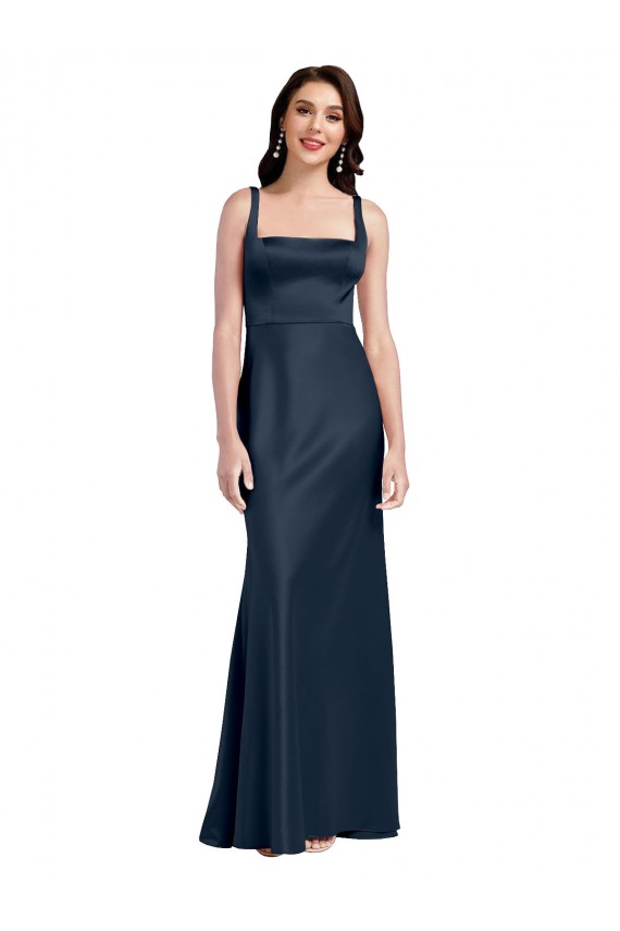 Sleeveless Square Neck Low Back Stretch Satin A-Line Formal Evening Dress Online