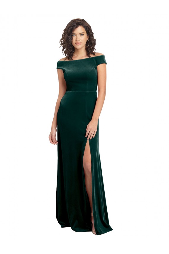 Cap Sleeves Square Neck Stretch Velvet A-Line Formal Evening Dress Online