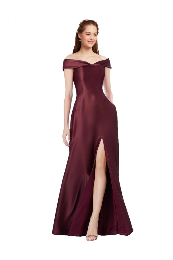 Cap Sleeves Off the Shoulder Satin A-Line Black Tie Evening Dress Online