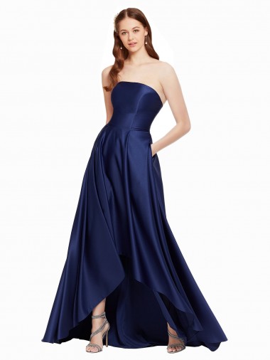 Sleeveless Strapless Low Back Satin A-Line High Low Evening Dress Online
