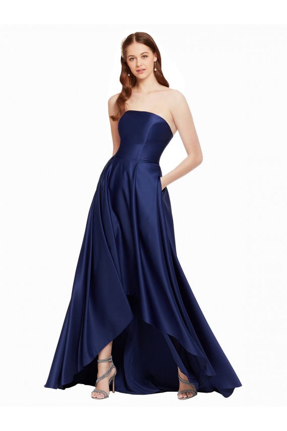 Sleeveless Strapless Low Back Satin A-Line High Low Evening Dress Online