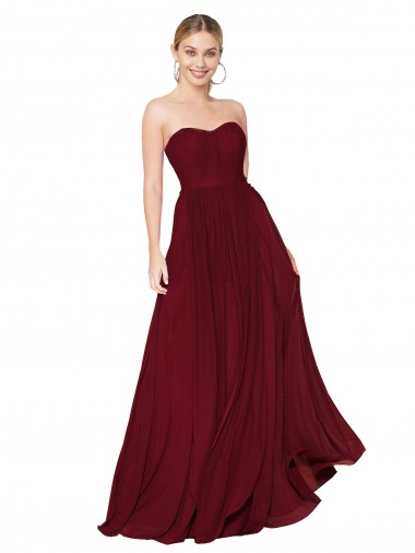 Sleeveless Burgundy Sweetheart Soft Chiffon A-Line Formal Evening Dress Online