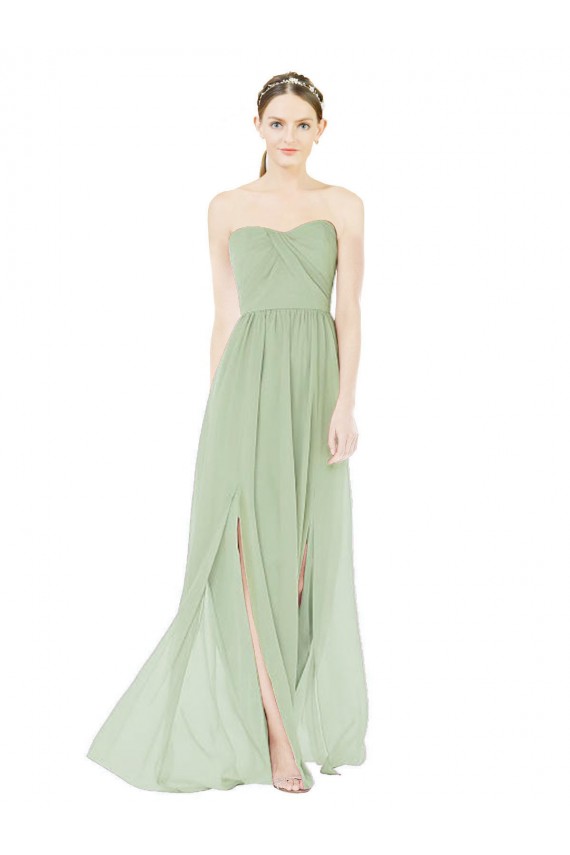 Sleeveless Sage Sweetheart Low Back Soft Chiffon A-Line Semi Formal Evening Dress Online