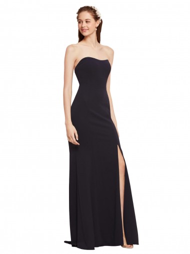 Sleeveless Dark Navy Strapless Low Back Stretch Crepe A-Line Formal Evening Dress Online
