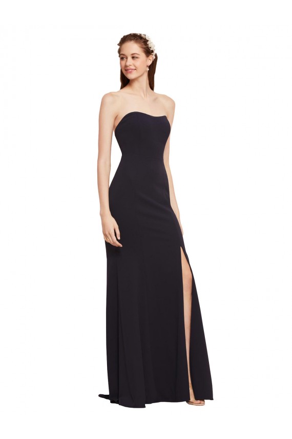 Sleeveless Dark Navy Strapless Low Back Stretch Crepe A-Line Formal Evening Dress Online