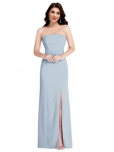 Sleeveless Light Sky Blue Strapless Low Back Stretch Crepe A-Line Formal Evening Dress Online