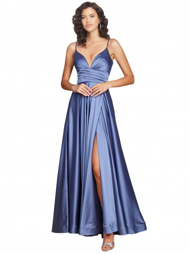 Sleeveless Spaghetti Straps Low Back Silky Satin A-Line Black Tie Evening Dress Online