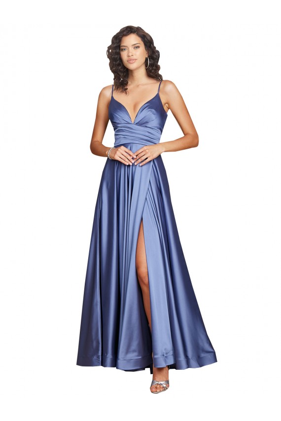 Sleeveless Spaghetti Straps Low Back Silky Satin A-Line Black Tie Evening Dress Online