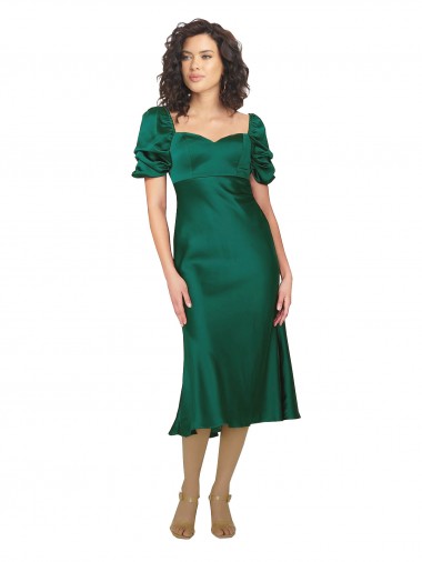 Short Sleeves Sweetheart Low Back Silky Satin A-Line Formal Evening Dress Online