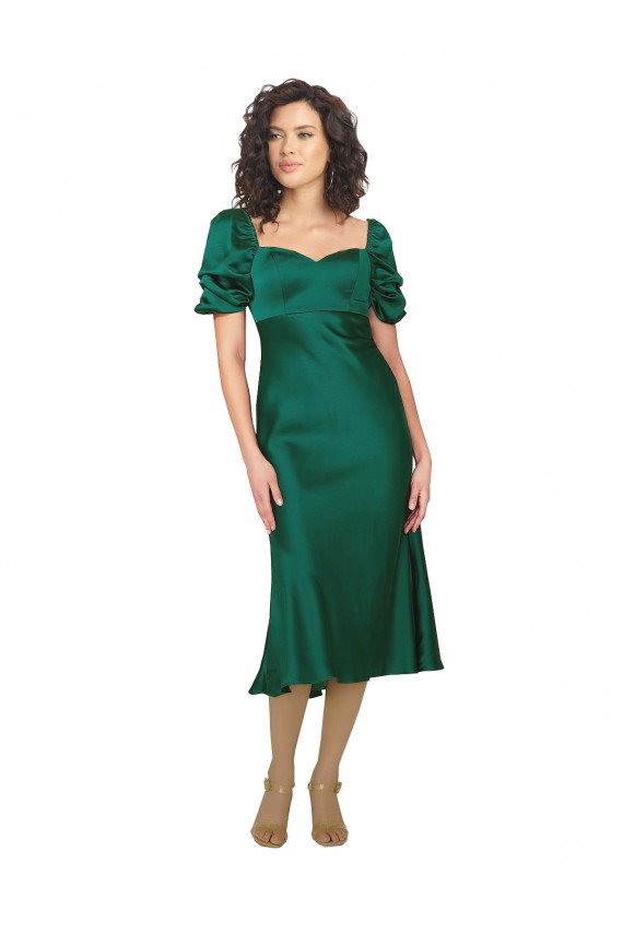 Short Sleeves Sweetheart Low Back Silky Satin A-Line Formal Evening Dress Online