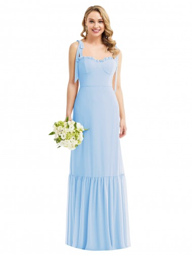 Sleeveless Light Sky Blue Spaghetti Straps Soft Chiffon A-Line Semi Formal Evening Dress Online