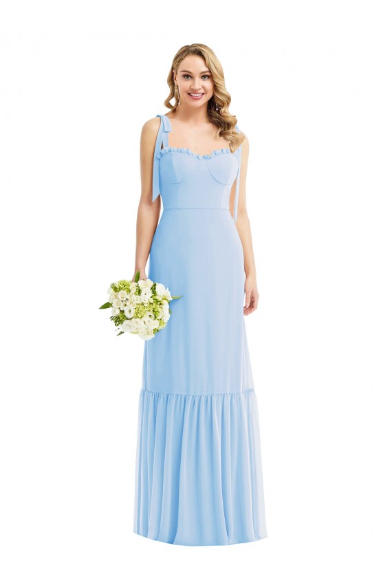 Sleeveless Light Sky Blue Spaghetti Straps Soft Chiffon A-Line Semi Formal Evening Dress Online