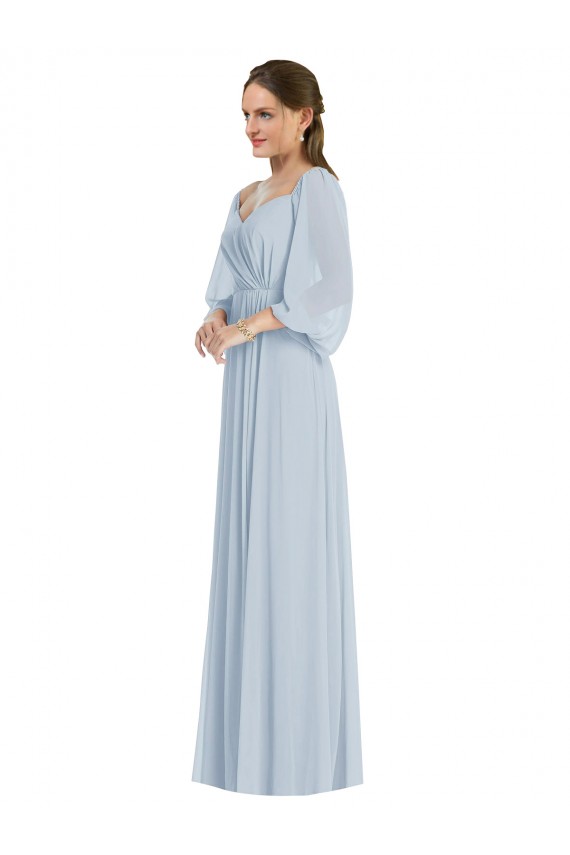 Puff Sleeves Off the Shoulder Soft Chiffon A-Line Formal Evening Dress Online