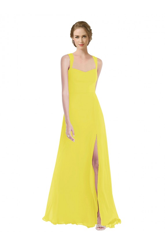 Sleeveless Yellow Spaghetti Straps Soft Chiffon A-Line Semi Formal Evening Dress Online