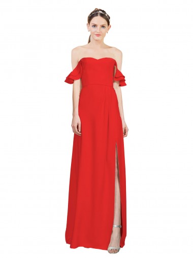 Sleeveless Red Off the Shoulder Stretch Crepe A-Line Formal Evening Dress Online