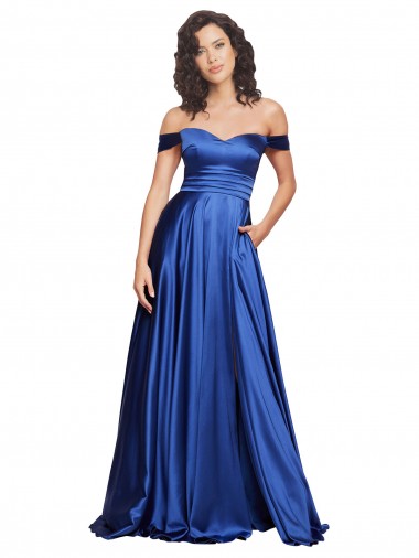 Sleeveless Off the Shoulder Stretch Satin A-Line Formal Evening Dress Online