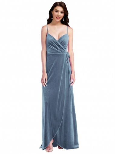 Sleeveless Dusty Blue Sweetheart Low Back Stretch Velvet A-Line Semi Formal Evening Dress Online