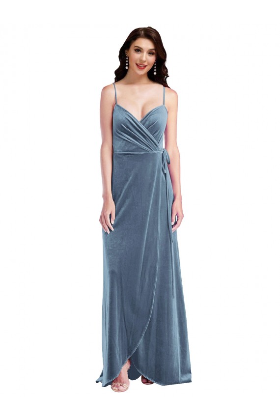 Sleeveless Dusty Blue Sweetheart Low Back Stretch Velvet A-Line Semi Formal Evening Dress Online