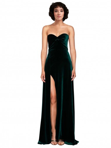 Sleeveless Dark Green Sweetheart Low Back Stretch Velvet A-Line Semi Formal Evening Dress Online