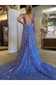 Sleeveless V-Neck Velvet Sequin A-Line Evening Dress Online