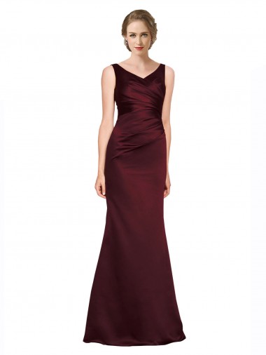 Sleeveless V-Neck Low Back Satin A-Line Black Tie Evening Dress Online