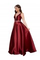 Sleeveless V-Neck V-Back Satin A-Line Plus Size Formal Evening Dress Online