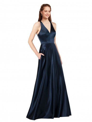 Sleeveless V-Neck Keyhole Back Satin A-Line Formal Evening Dress Online