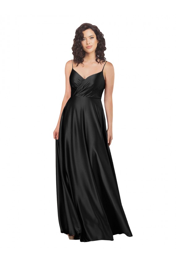 Sleeveless V-Neck Low Back Silky Satin A-Line Formal Dress Online