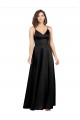 Sleeveless Black V-Neck V-Back Silky Satin A-Line Formal Evening Dress Online