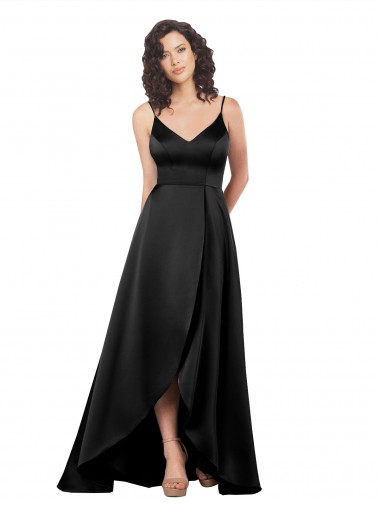 Sleeveless V-Neck Low Back Silky Satin A-Line High Low Evening Dress Online