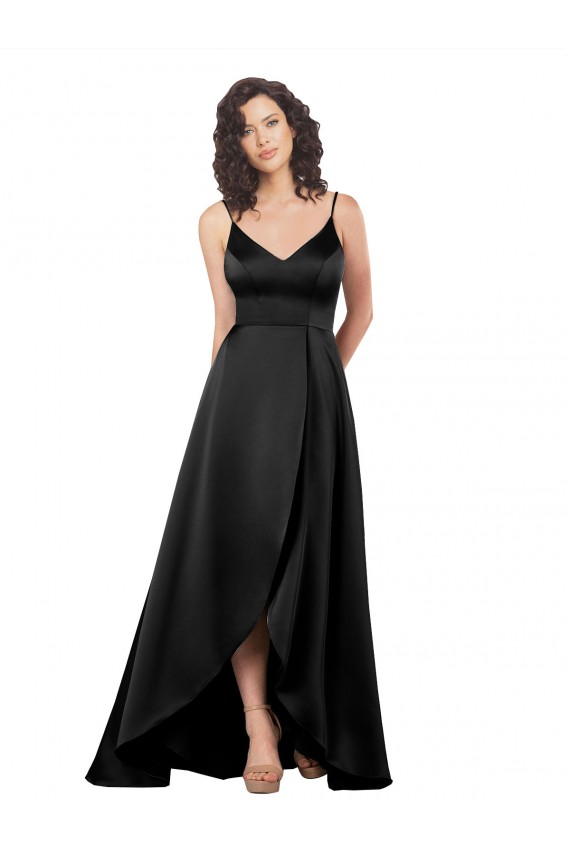 Sleeveless V-Neck Low Back Silky Satin A-Line High Low Evening Dress Online